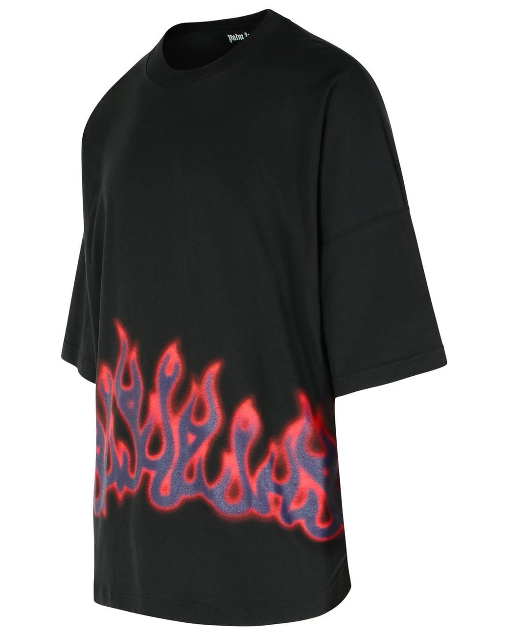 Palm Angels Black 'Flames' Cotton T-Shirt for men