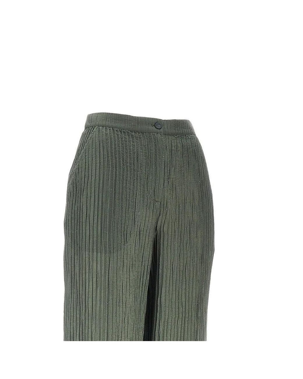 Emporio Armani Green Textured Lurex Taffetà Pants
