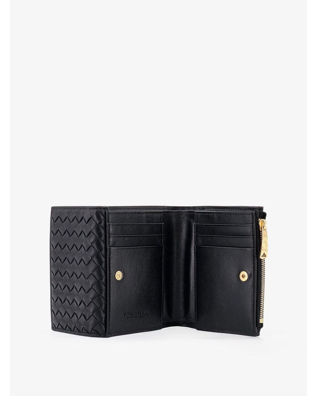 Bottega Veneta Black Bi-Fold Intrecciato Wallet With Zip
