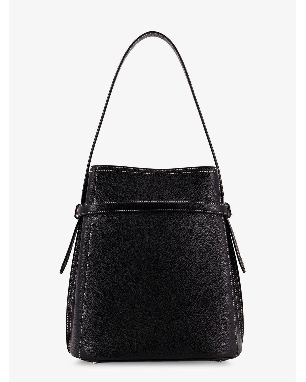 Totême Black Hammered Leather Bucket Bag With Strap On The Front