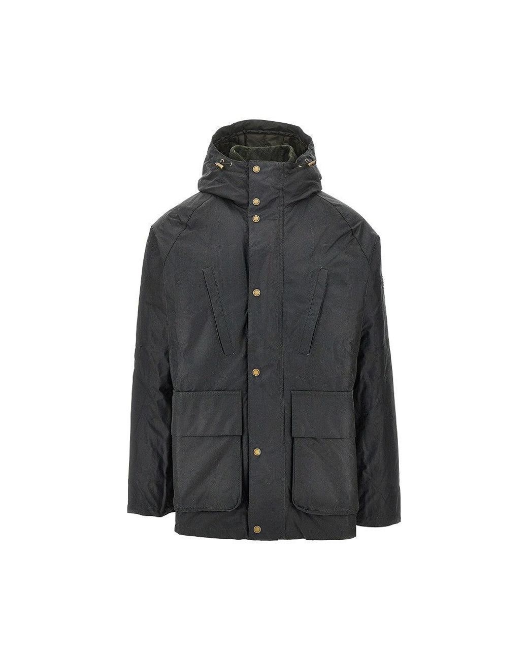 Barbour Gray 'Oakdale' Waxed Cotton Padded Parka Coat