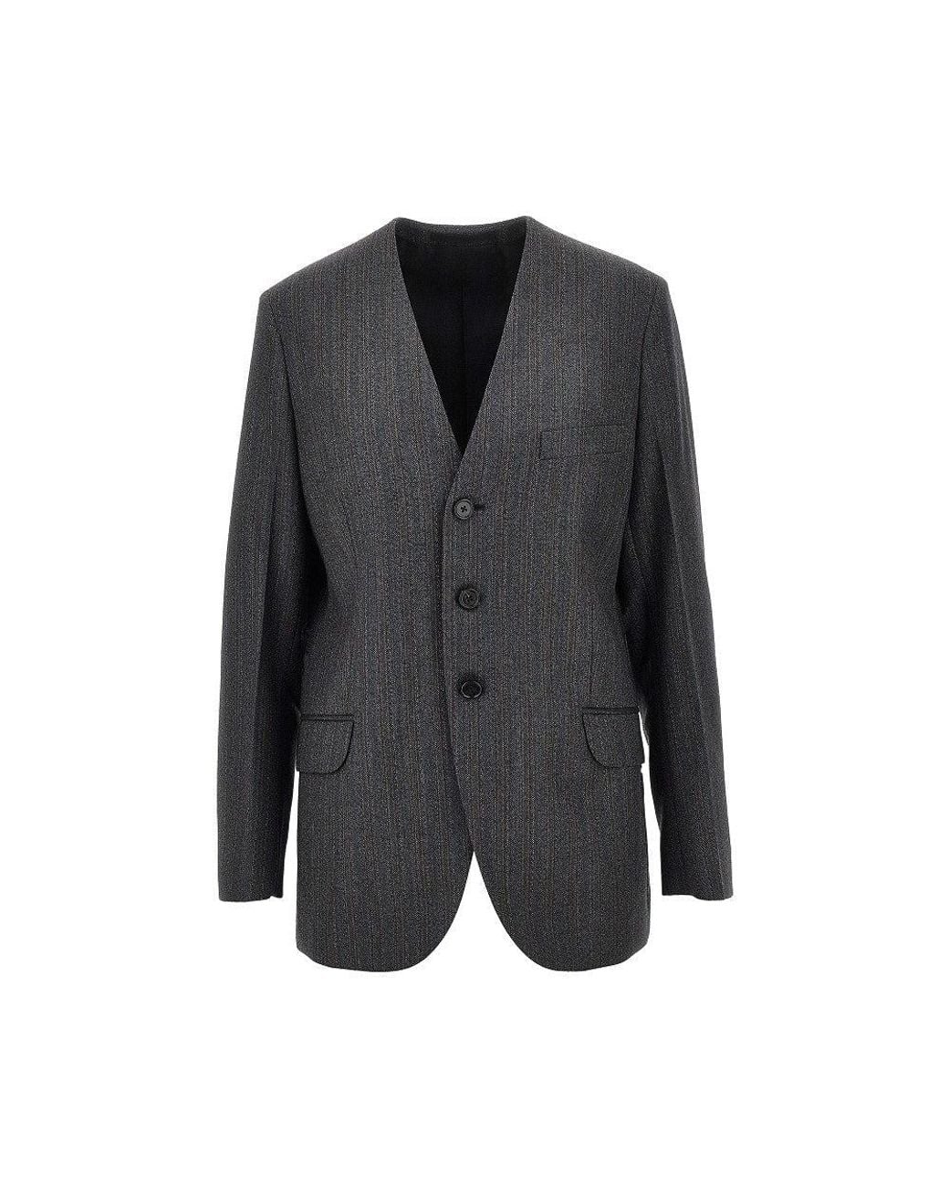 Jil Sander Black Pinstriped Wool Tailored Jacket