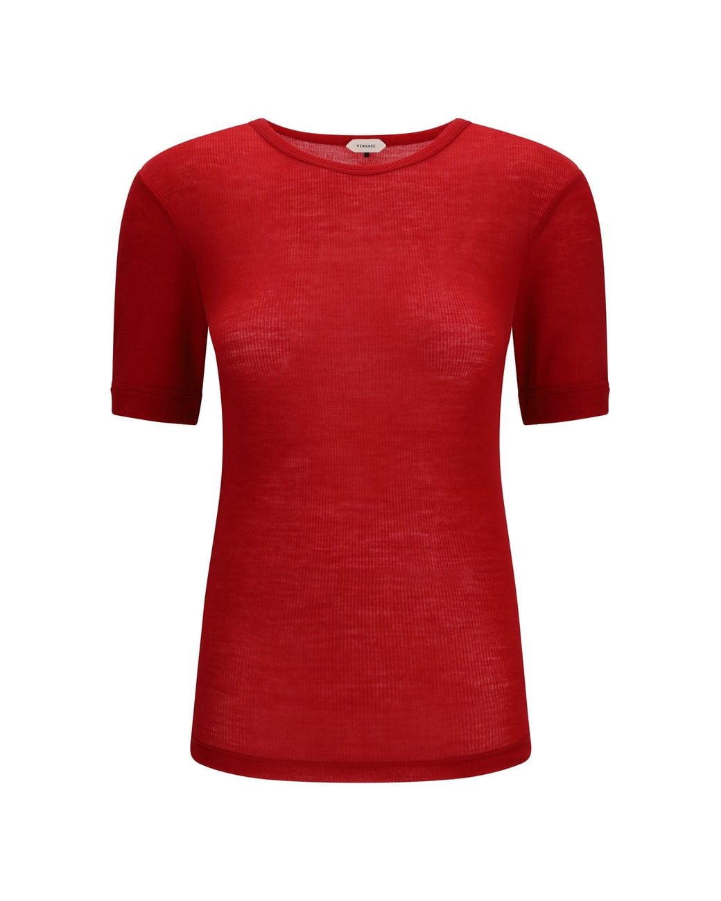 Versace Red Ribbed Knit T-Shirt