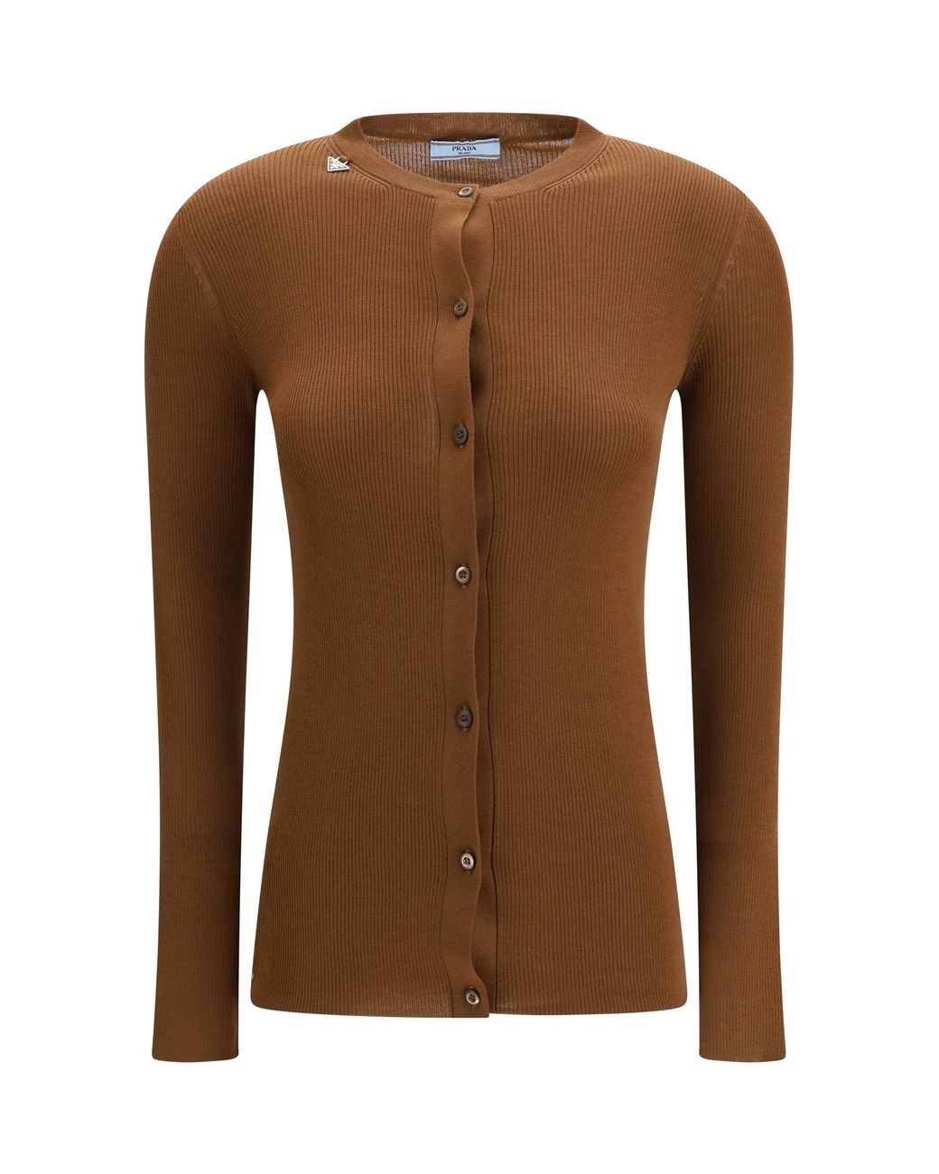 Prada Brown Ribbed Wool Cardigan