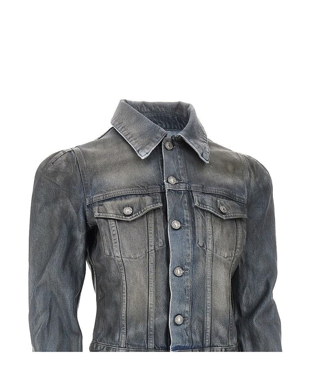 7 For All Mankind Blue Waxed Denim Jacket With Puff Sleeves