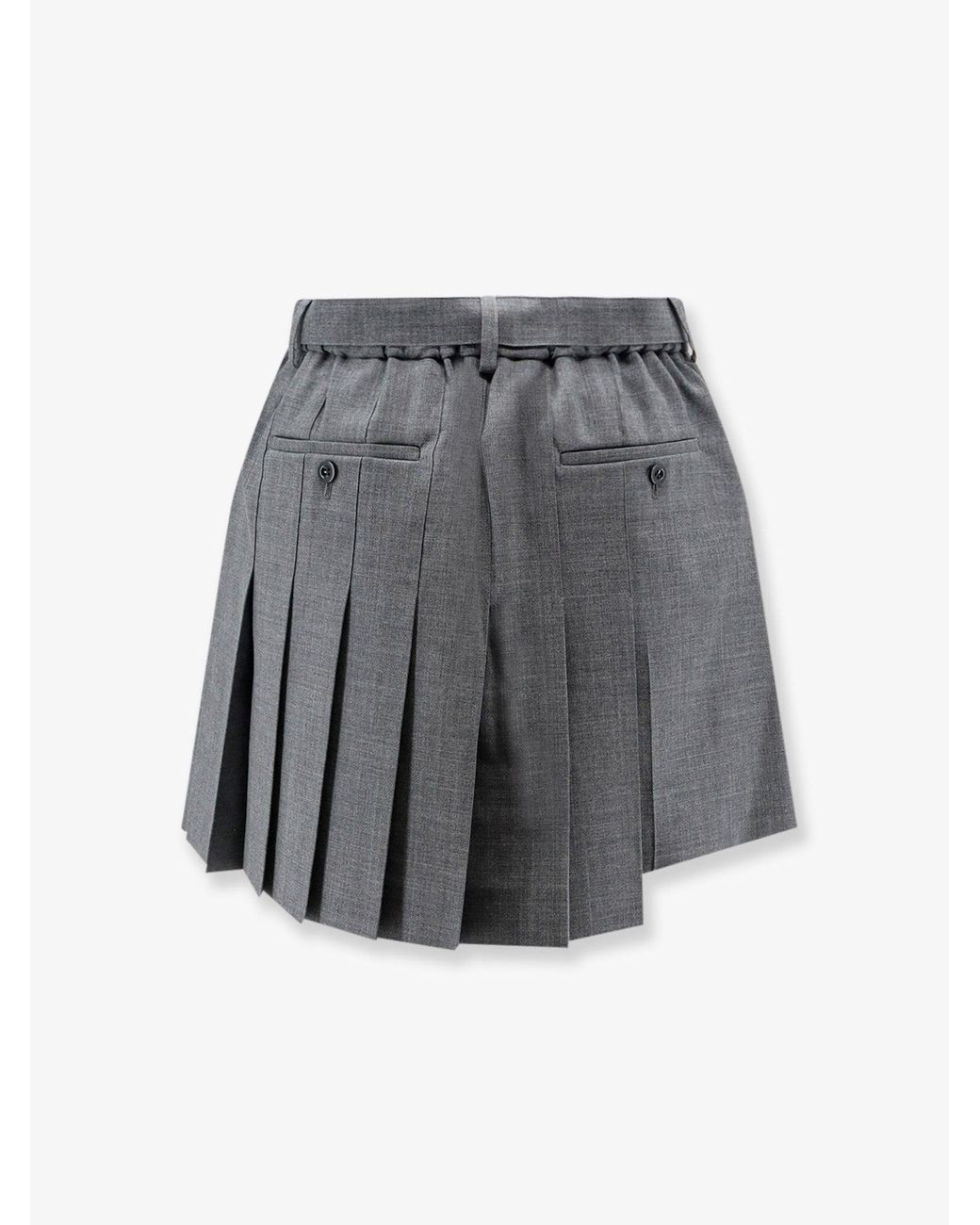 Sacai Gray Pleated Wool Shorts