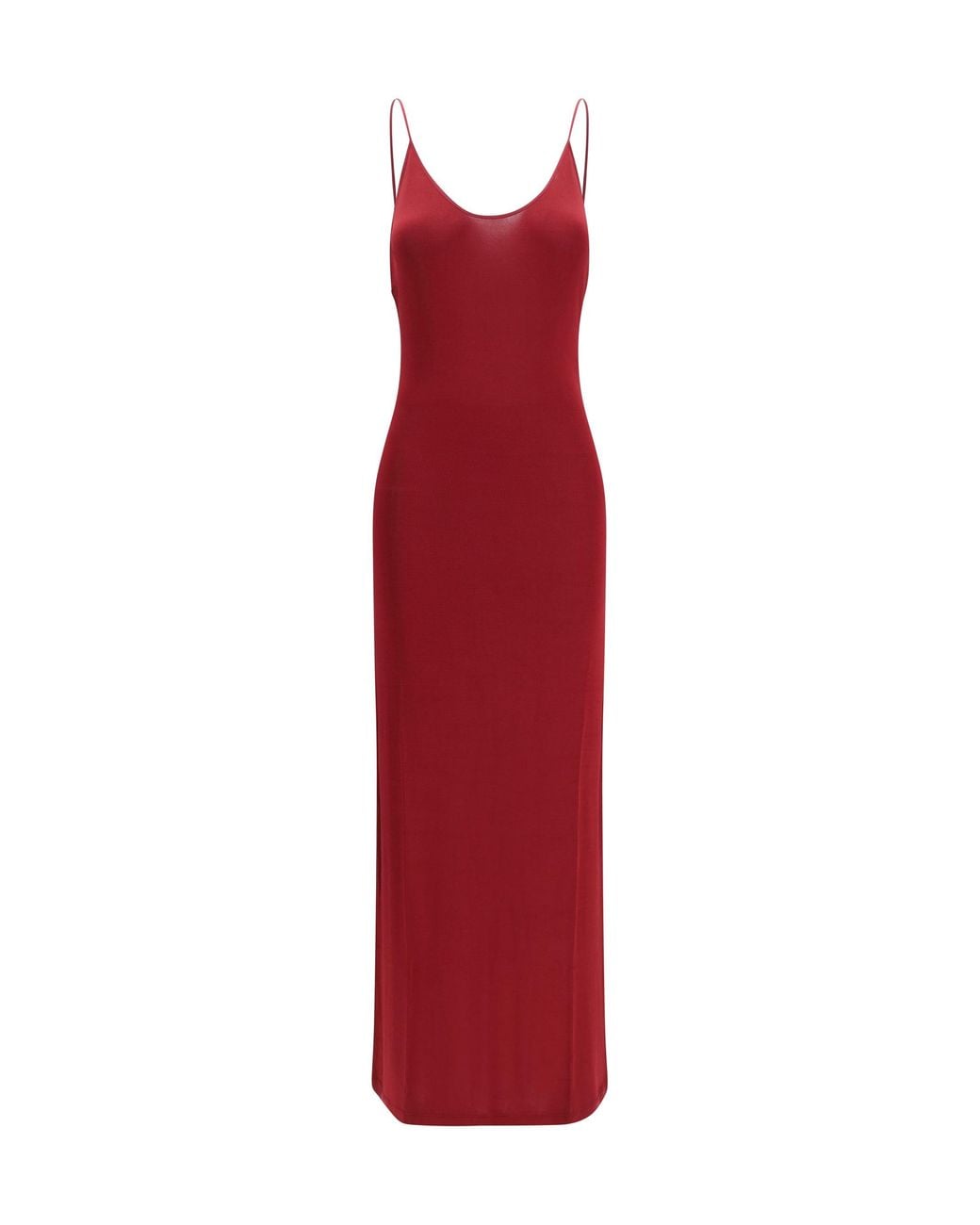 Saint Laurent Red Backless Knit Dress With Cassandre Chain