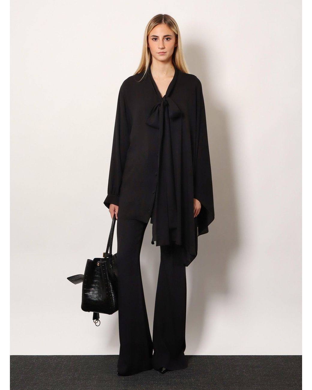 Balenciaga Black Silk Shirt With Bow