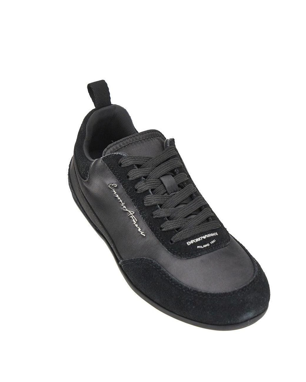 Emporio Armani Blue Satin And Suede Leather Sneakers