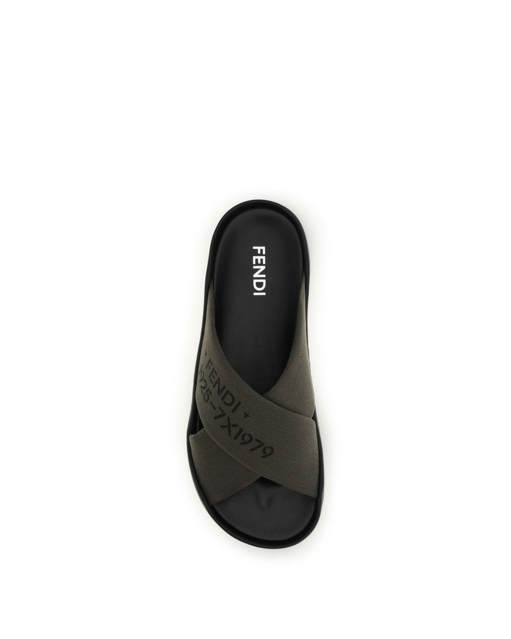 Fendi Black Double Slide Sandals V.Militare Nero+Nero for men
