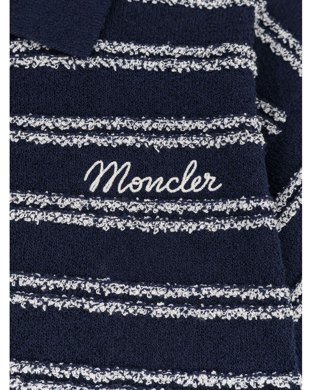 Moncler Blue Cotton Blend Polo Shirt With Boucle Effect