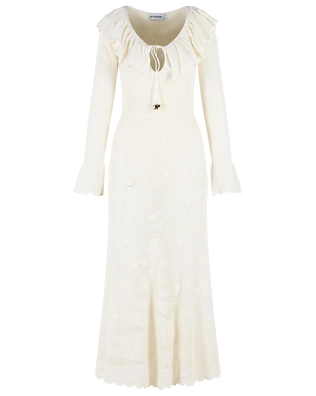 Self-Portrait White Self Portrait 'Floral Crochet' Midi Dress