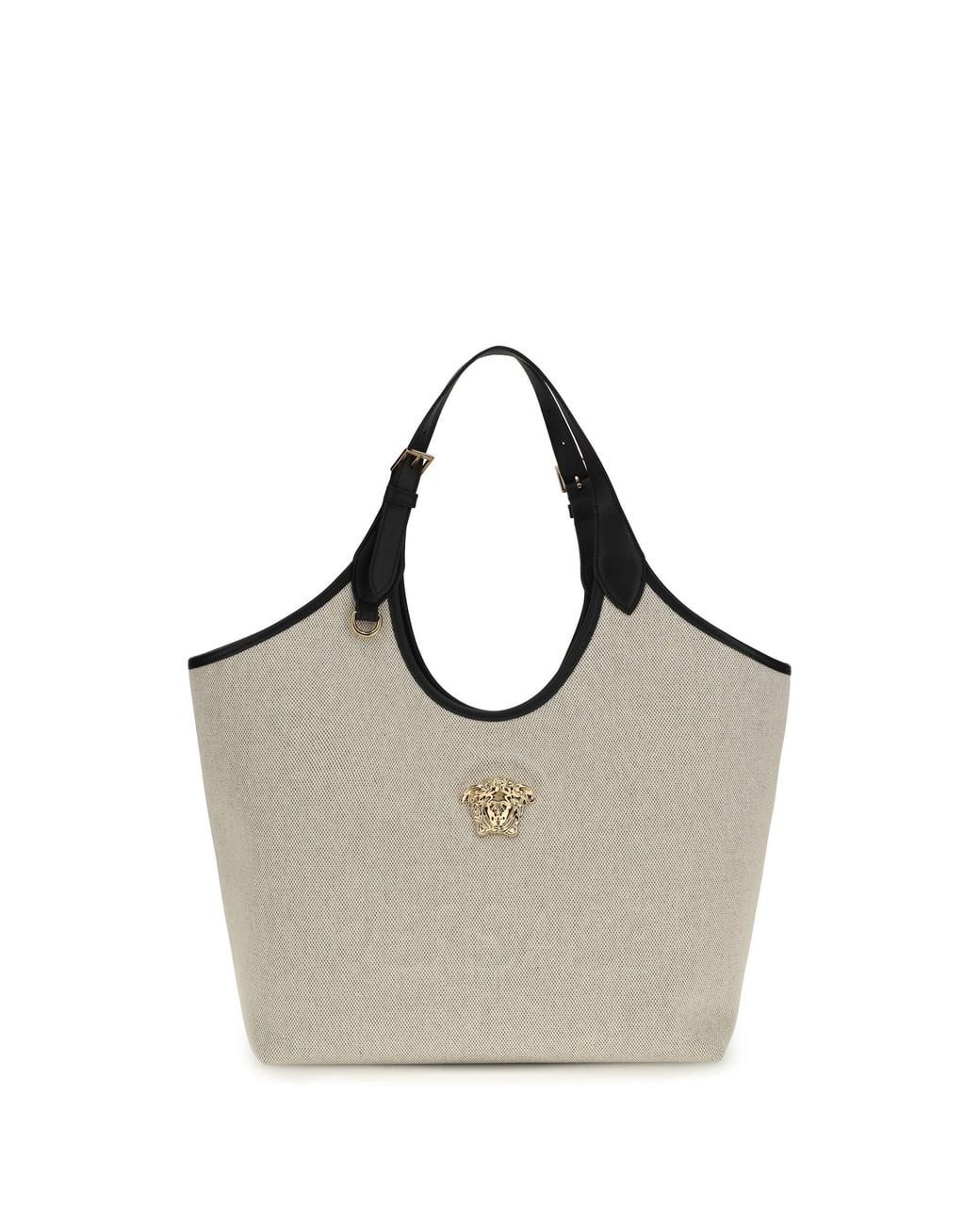 Versace Gray Tote Fabric Calf Leather