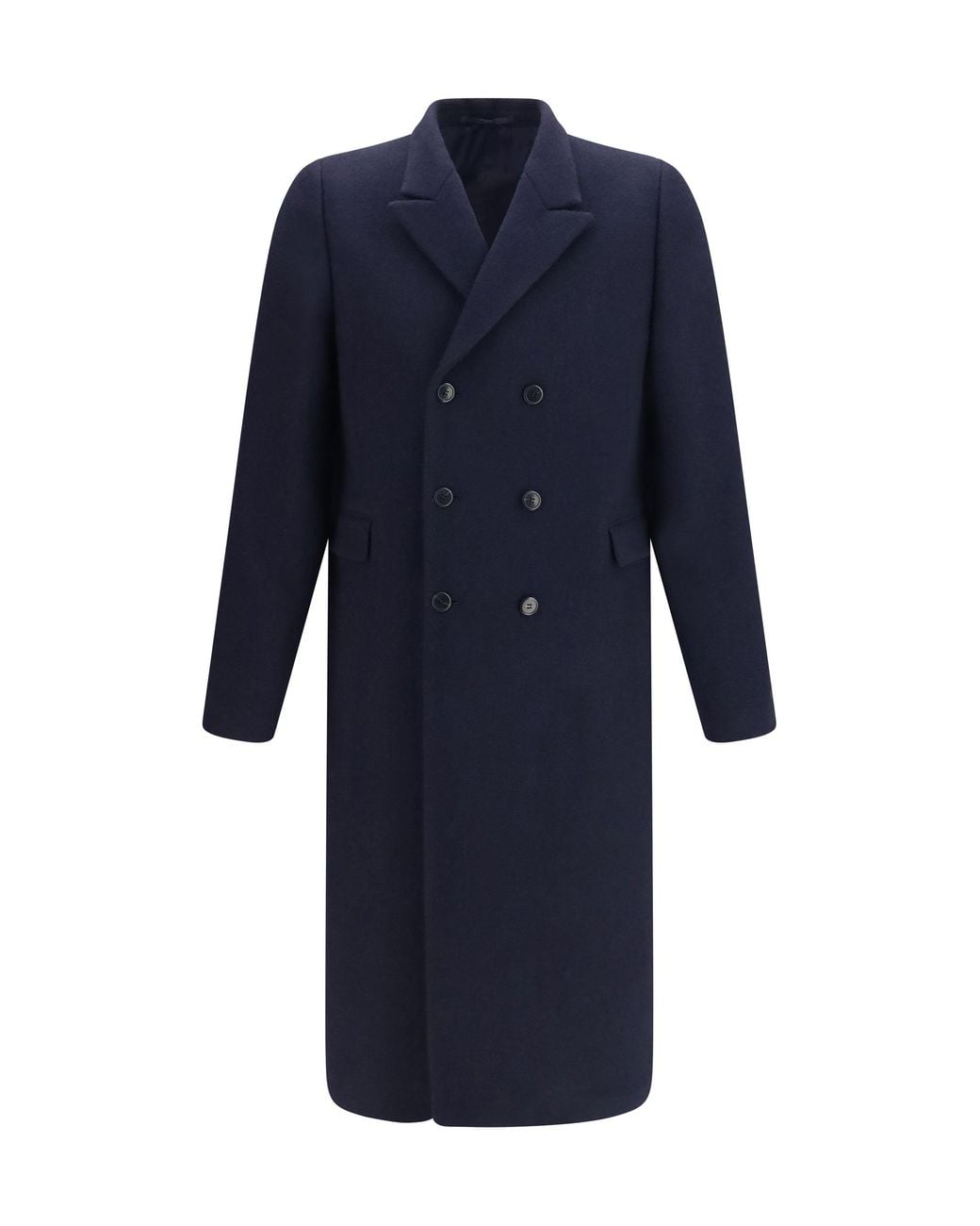 Prada Blue Double-Breasted Shetland Wool Coat for men