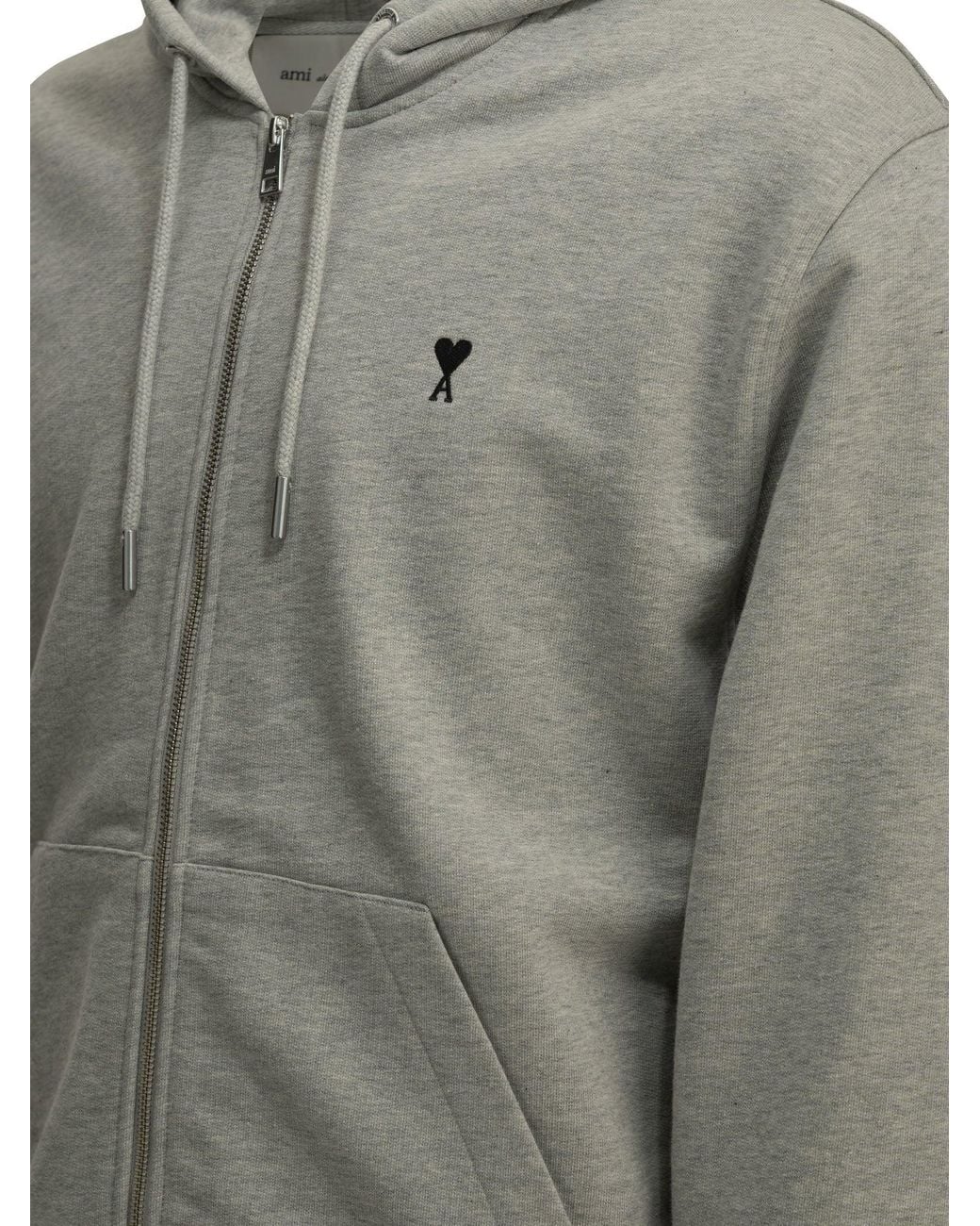 AMI Gray "Ami De Couer" Zip-Up Sweatshirt for men