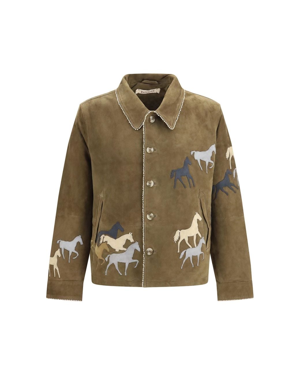 BAZISZT Green Valero Suede Jacket Khaki for men