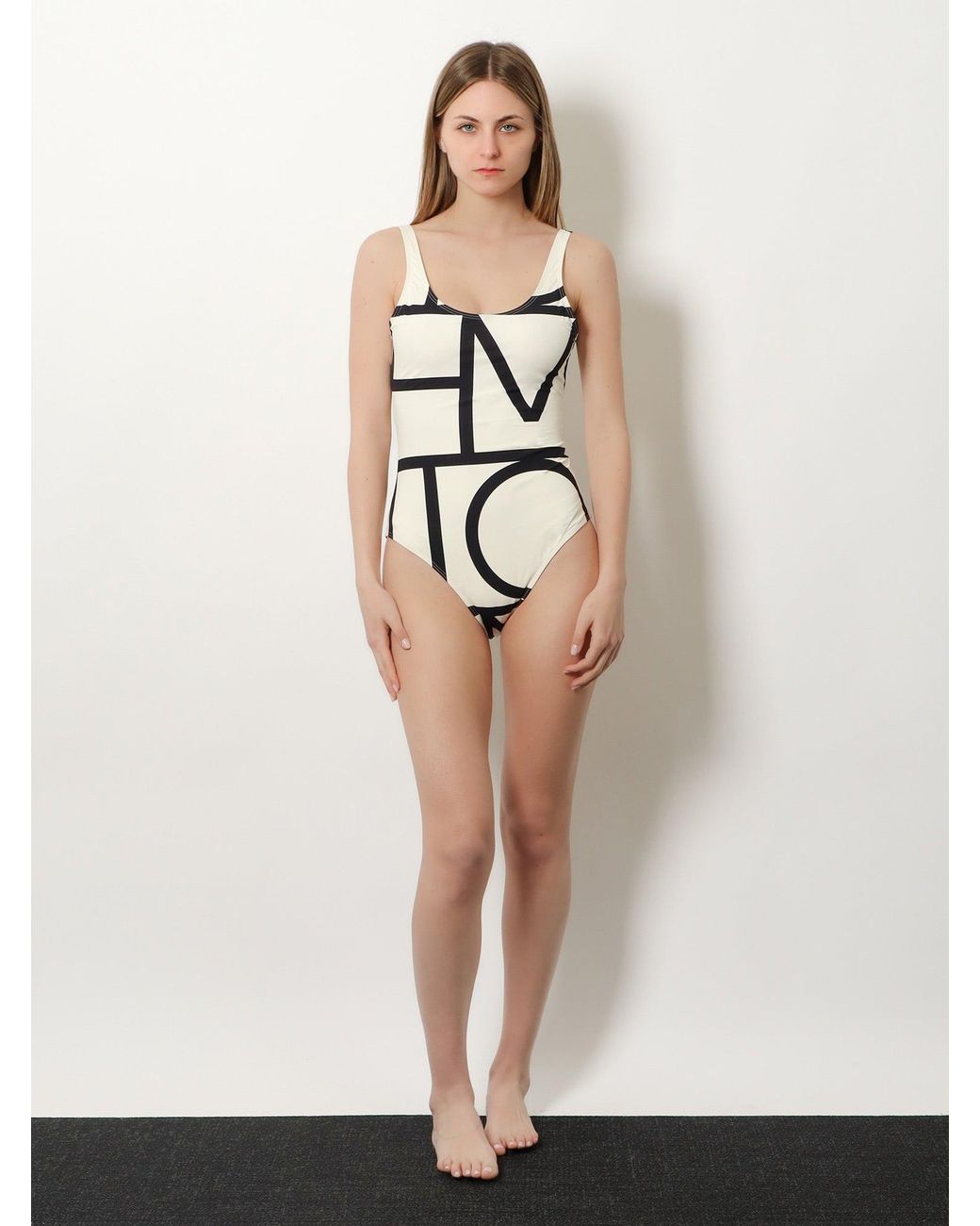 Totême White One-Piece Swimsuit With Monogram Print
