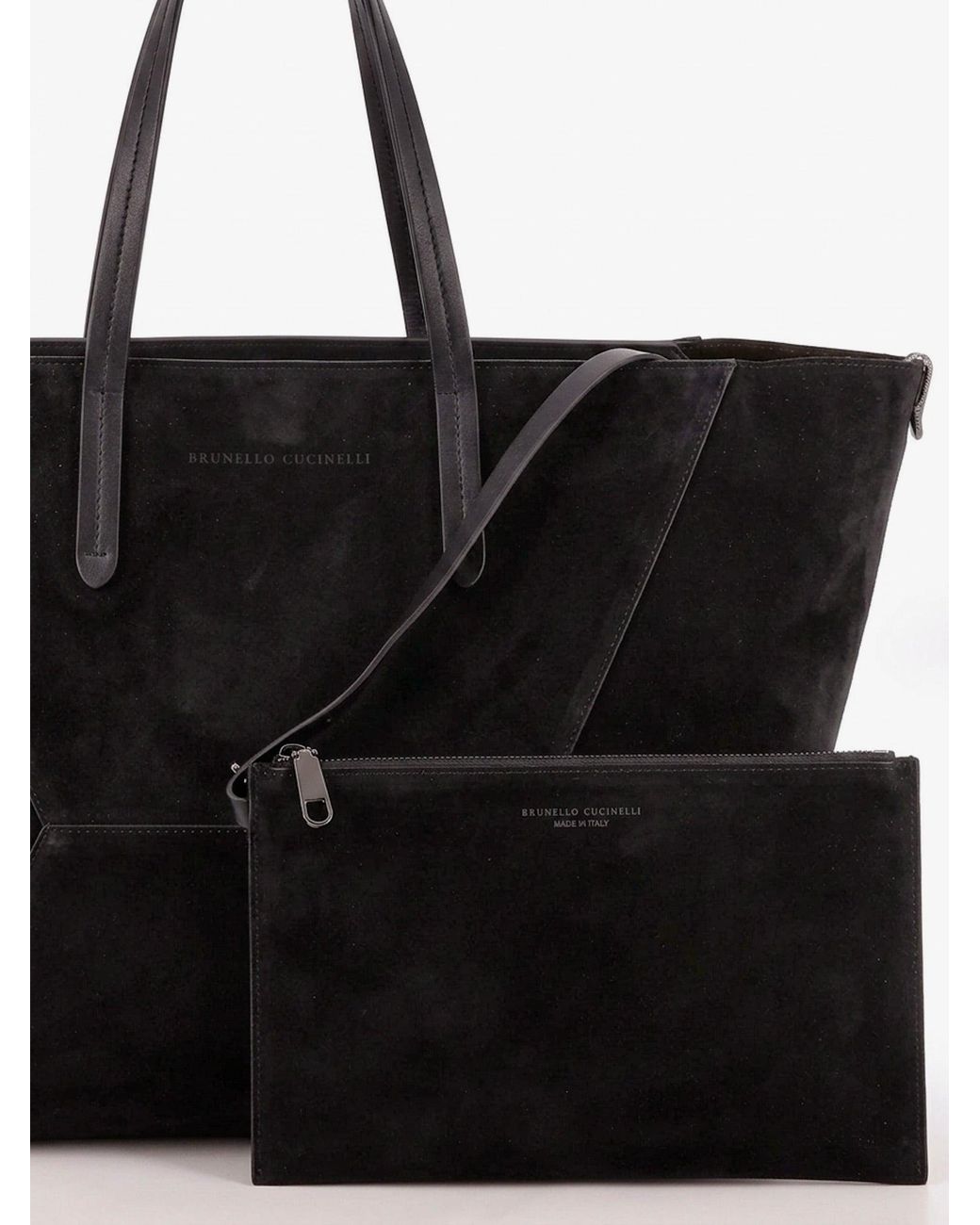 Brunello Cucinelli Black Bc Duo Suede Shoulder Bag With Engraved Logo