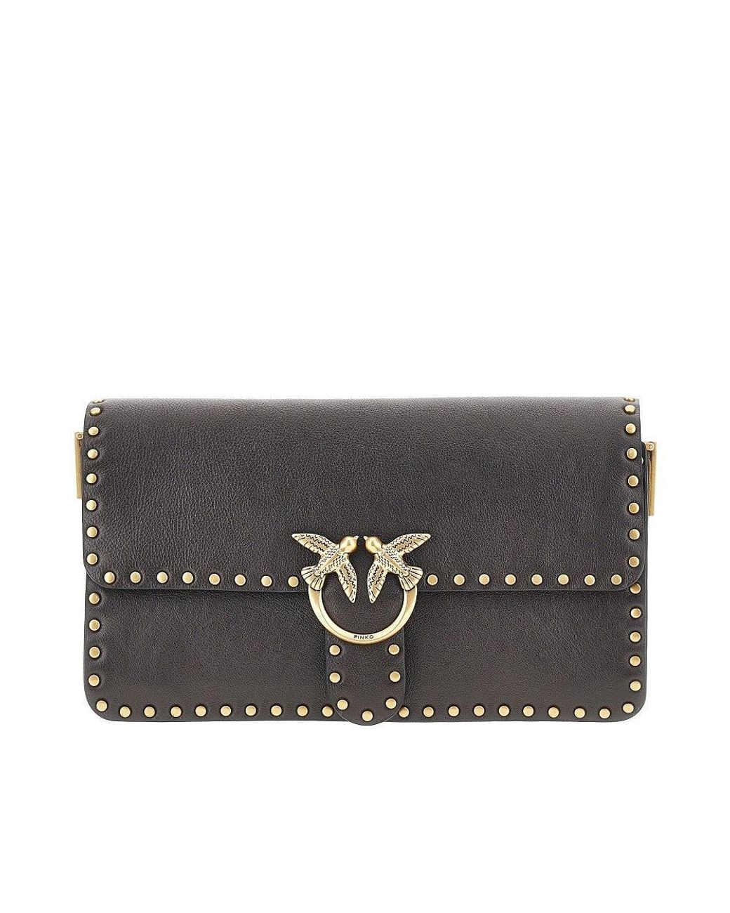 Pinko Black 'Love One Slouchy' Leather Bag With Studs