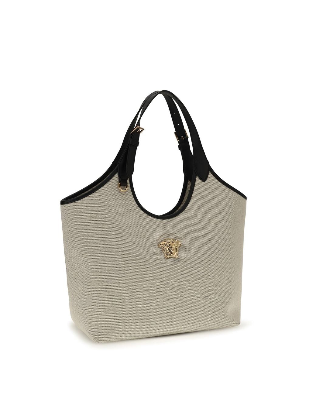Versace Gray Tote Fabric Calf Leather