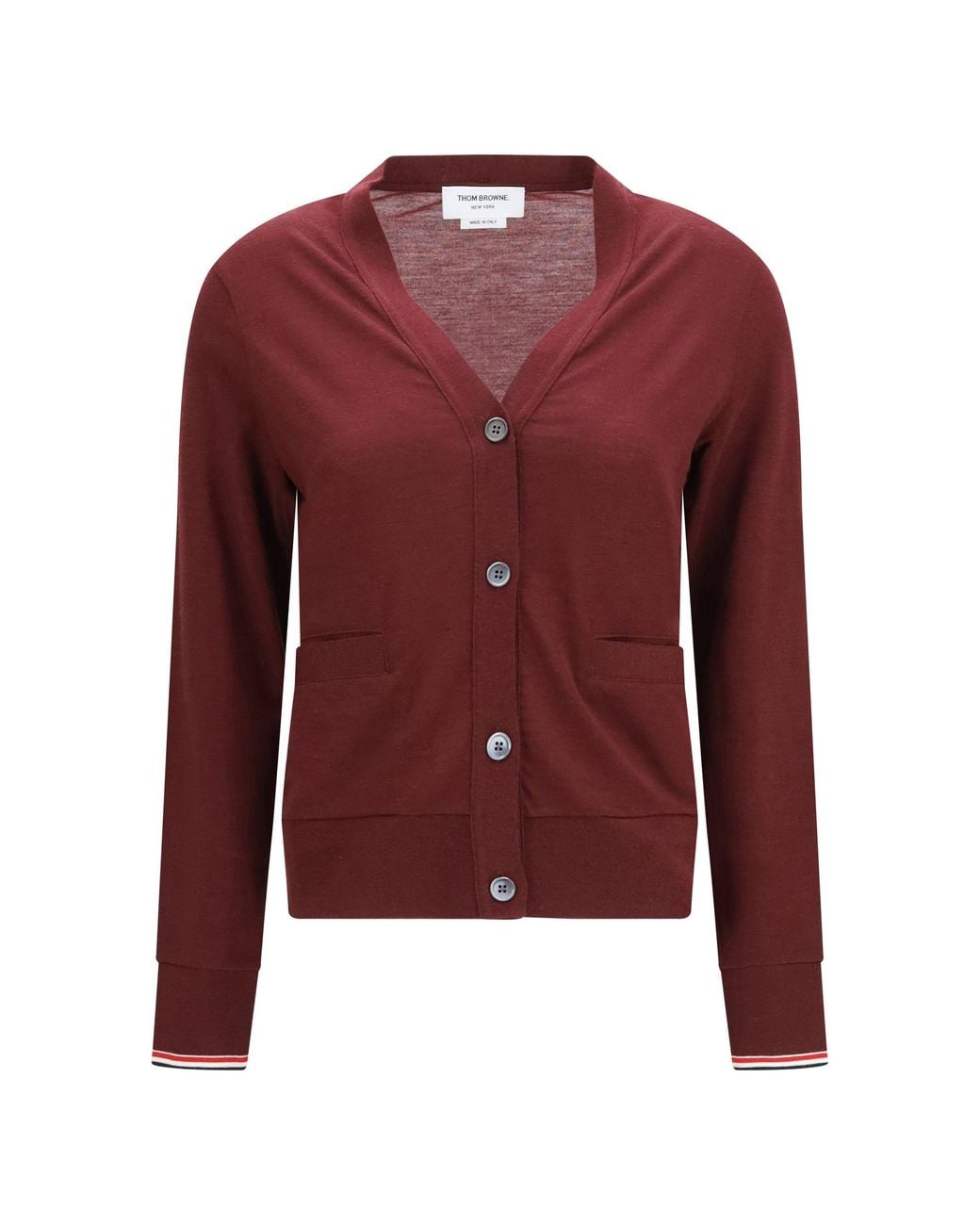Thom Browne Red V-Neck Merino Wool Cardigan