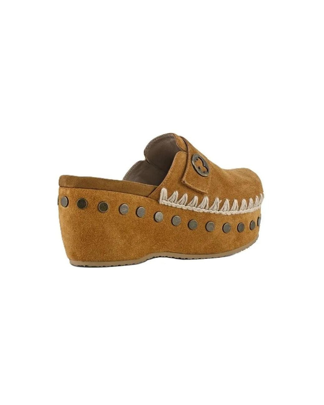 Mou Brown Suede Leather Clog Sandals