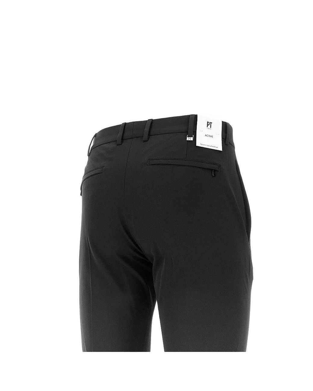 PT Torino Black 'Epsilon' Stretch Cotton-Blend Pants for men