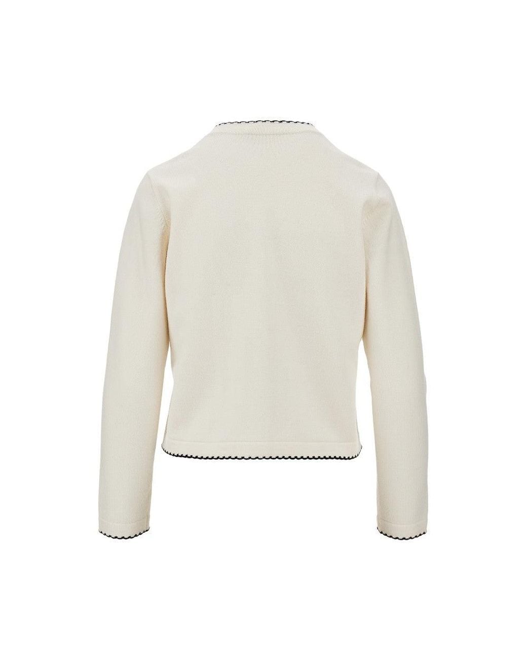 Tory Burch Natural 'Kendra' Cardigan With Scalloped Edges