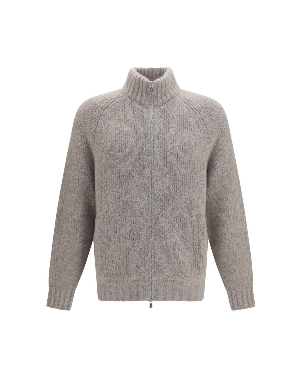 Brunello Cucinelli Gray High-Neck Cashmere And Silk Cardigan With Zip for men