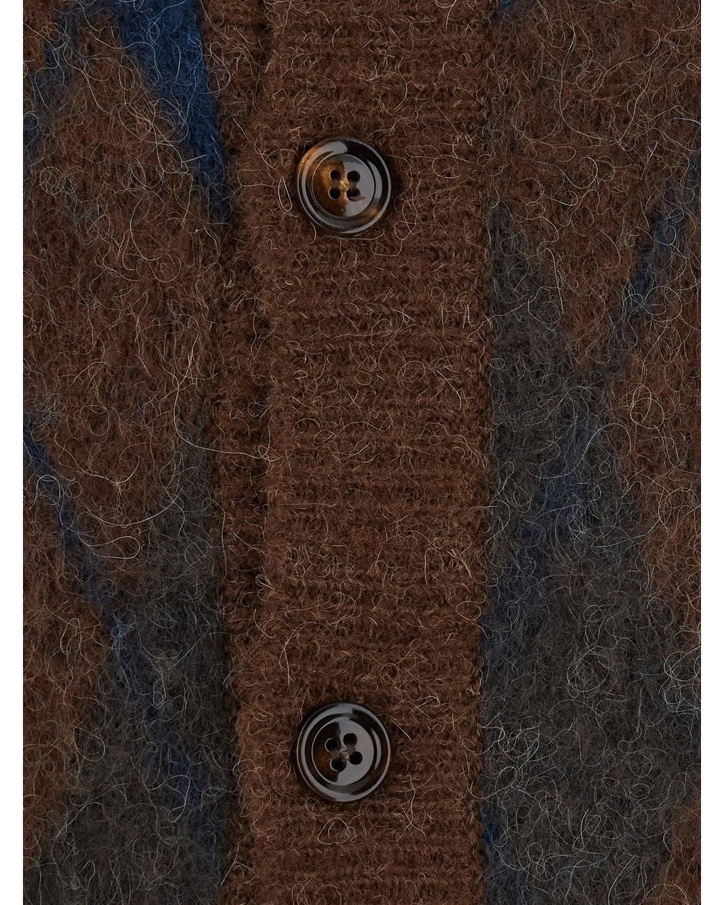TONYWACK Blue Brushed Argyle Cardigan Alpaca Blend for men