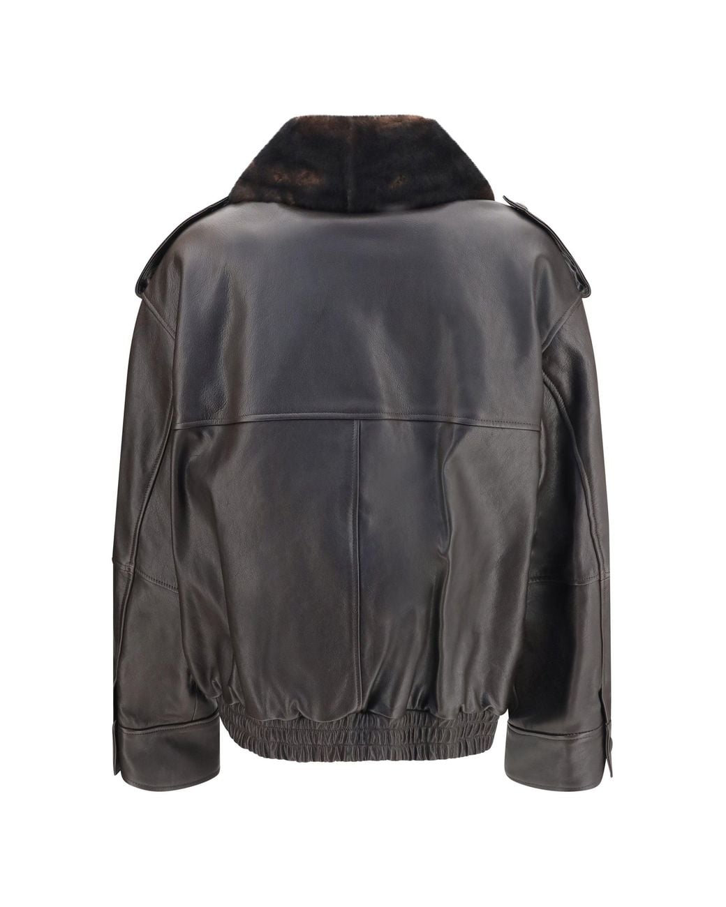 Loulou de Saison Black Russo Leather Bomber Coffee/Dark