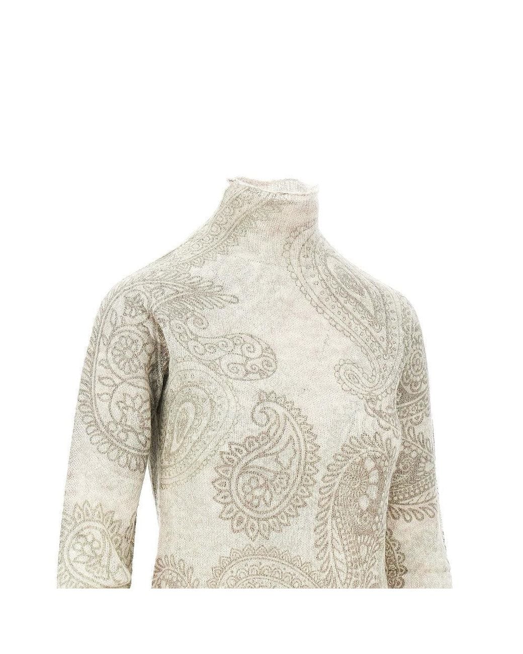Emporio Armani Natural Knitted Sweater With Paisley Print