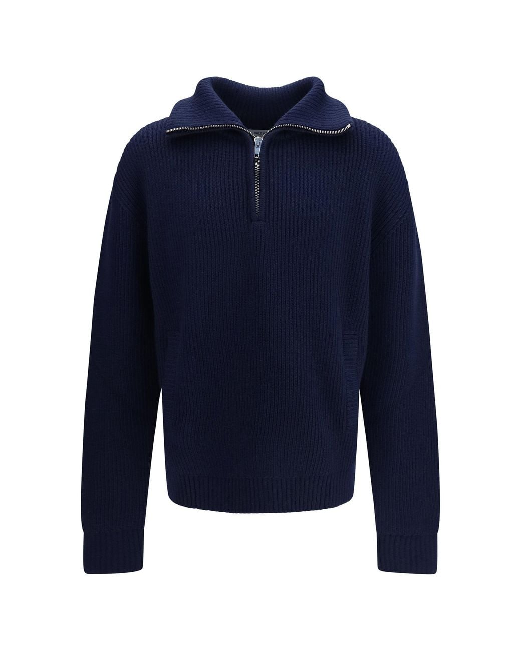 Balenciaga Blue Ribbed Knit Zip Sweater