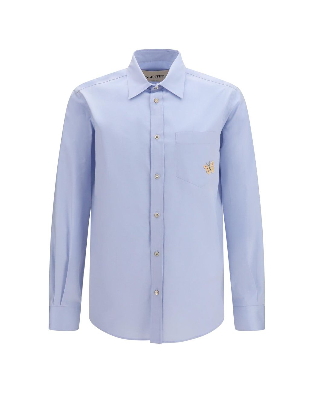 Valentino Blue Cotton Shirt With Butterfly Embroidery for men