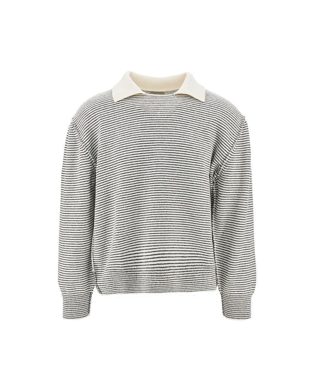 mfpen Gray Striped Wool Sweater With Collar for men