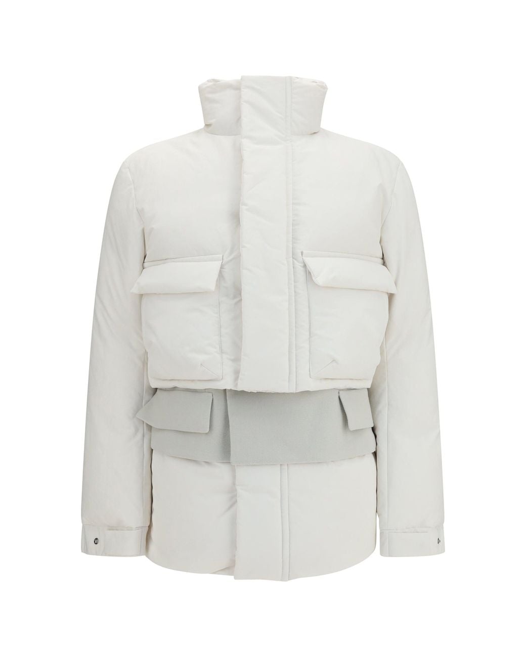 Sacai White Double Padded Jacket With Zip Closure