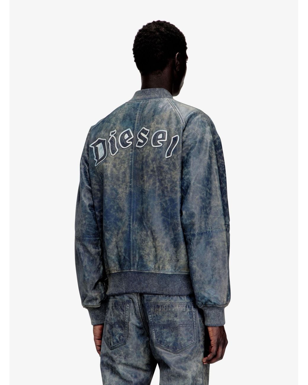 DIESEL Blue L-Cobb Leather Jacket for men