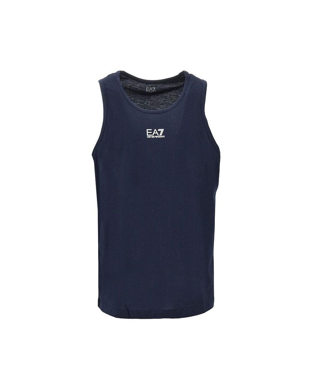 EA7 Blue Cotton Tank Top With Logo Print for men