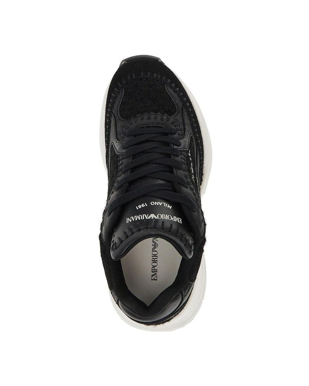 Emporio Armani Blue Knitted Sneakers With Faux Leather Details