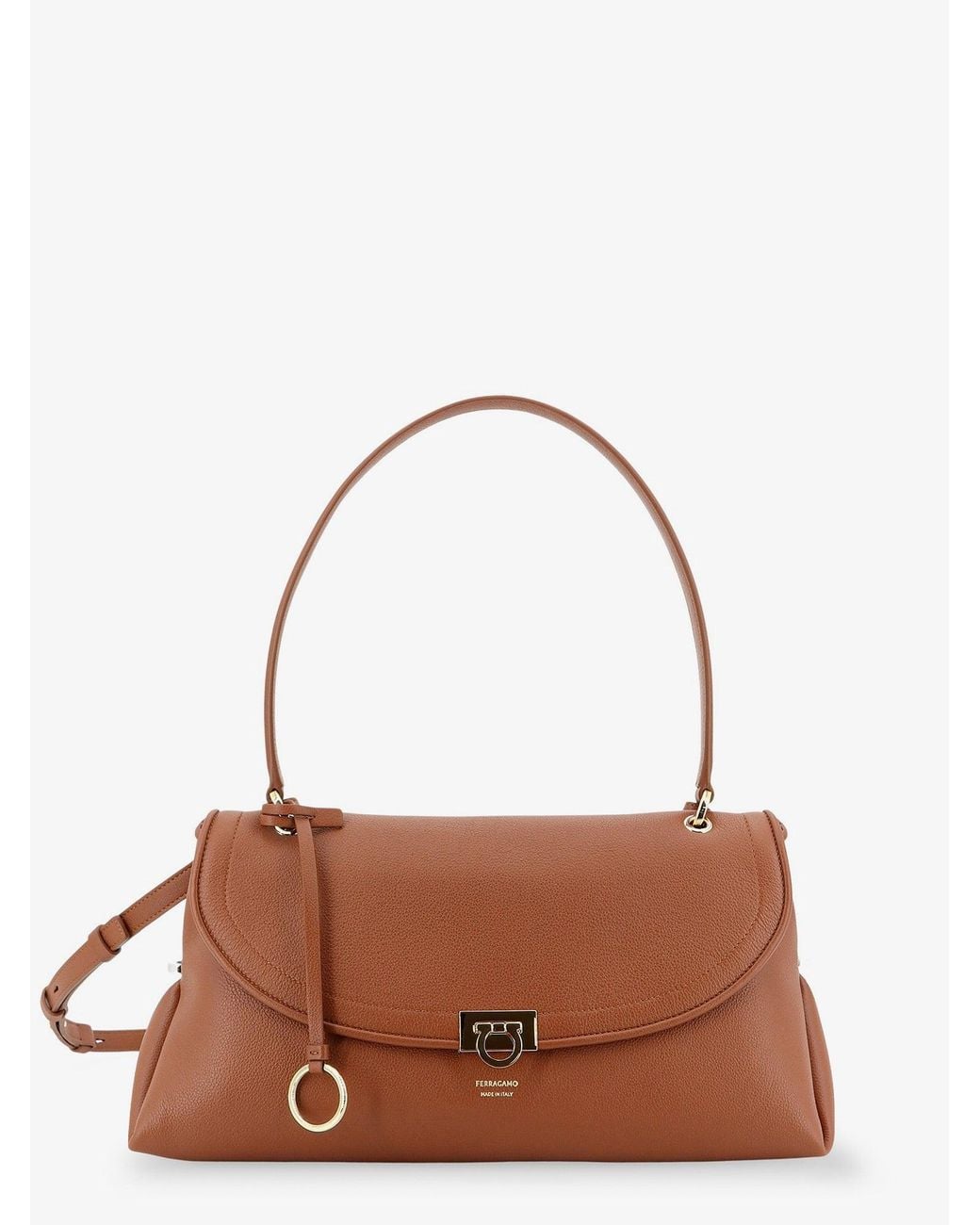 Ferragamo Brown Leather Shoulder Bag With Gancini Detail