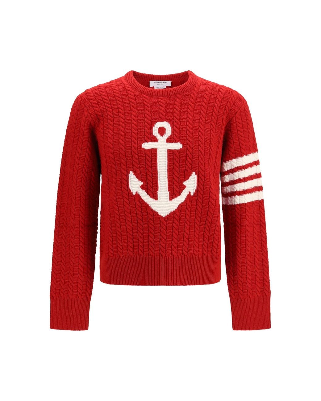 Thom Browne Red 4-Bar Anchor Merino Wool Sweater for men