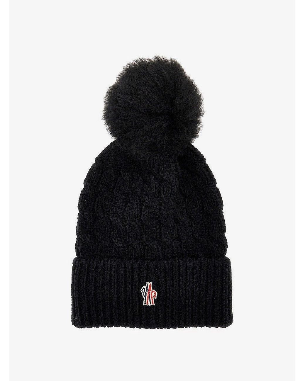 Moncler Black Wool Hat With Pom-Pom