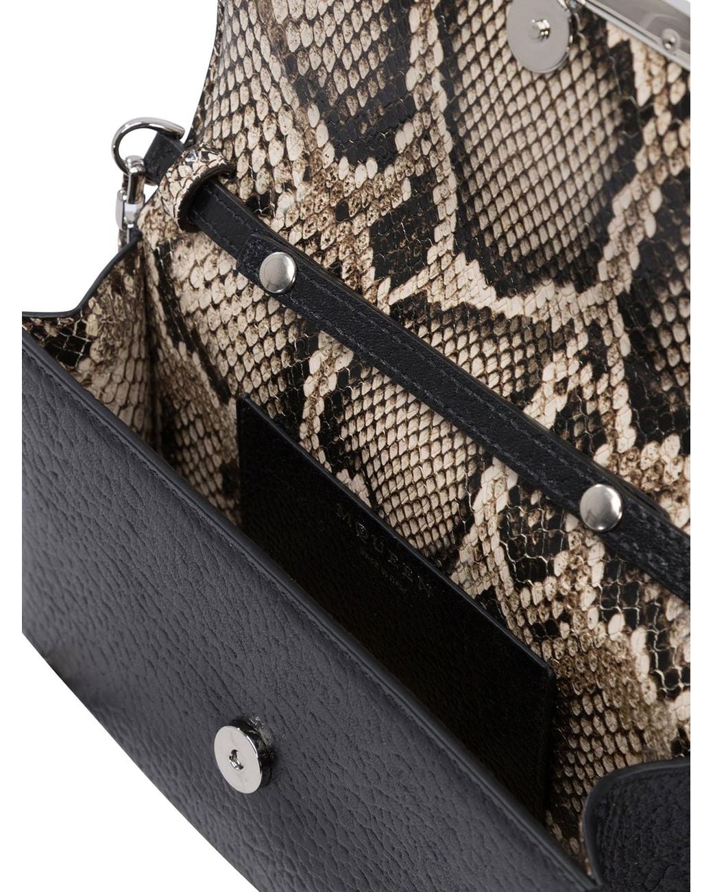 McQueen Black Leather Mini Cross-Bar Clutch