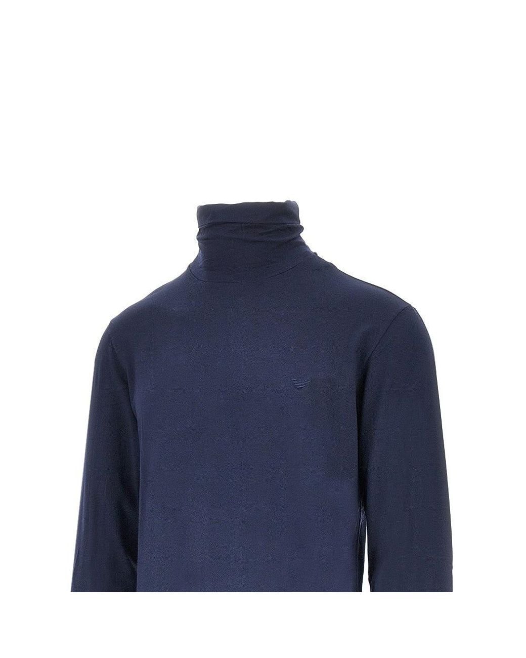 EA BODYWEAR Blue Stretch Jersey Turtleneck Top for men