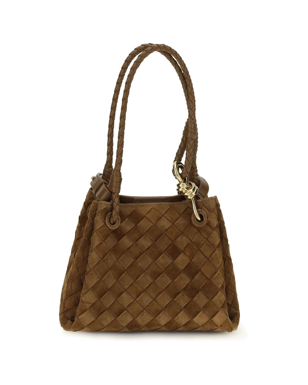 Bottega Veneta Brown Parachute Small Suede Handbag Dark Caramel