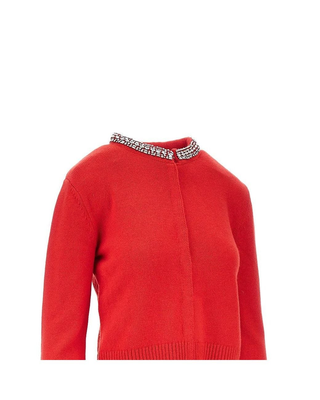 Pinko Red Wool-Blend Cardigan With Crystals