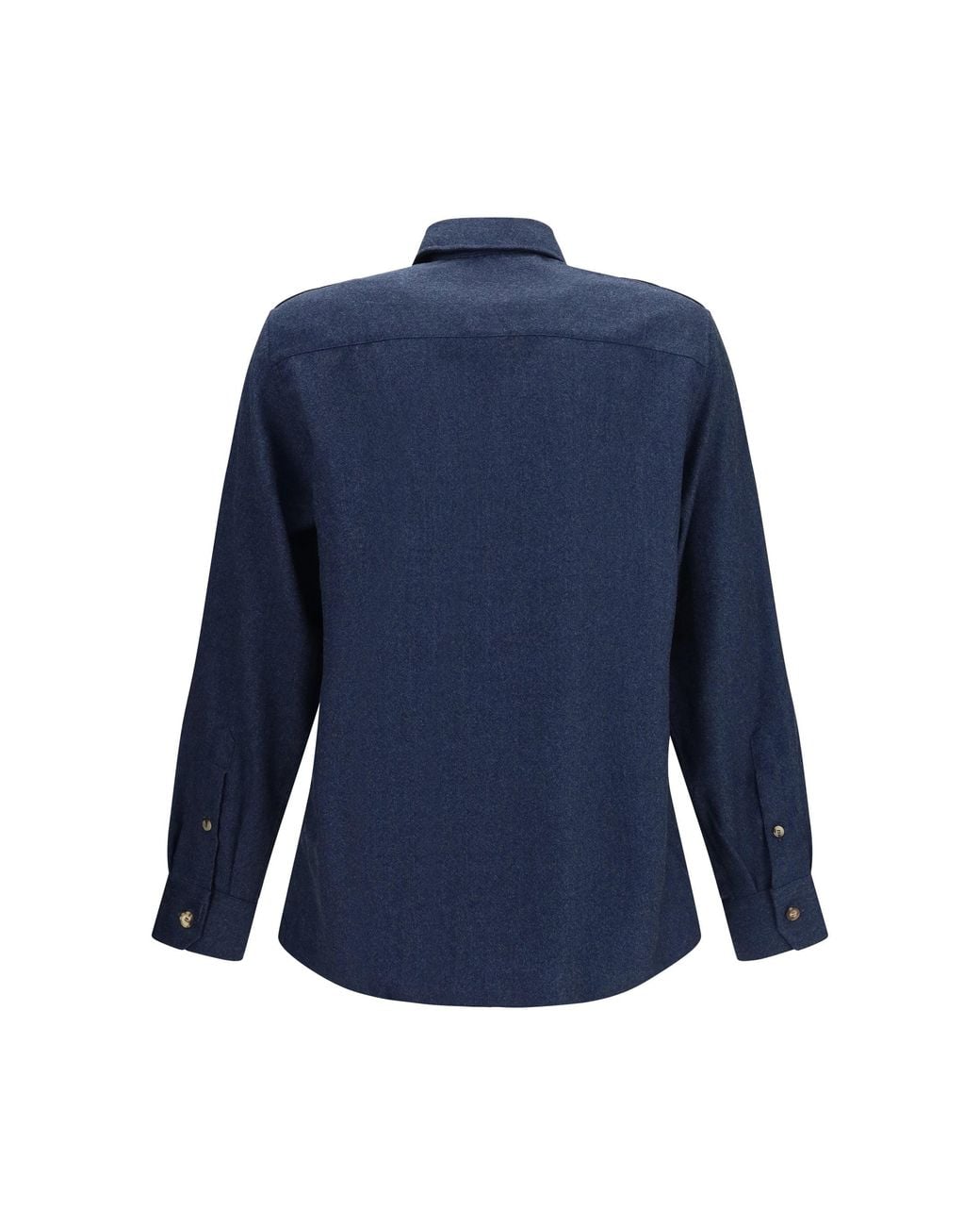 Brunello Cucinelli Blue Wool Shirt With Patch Pockets Denim for men