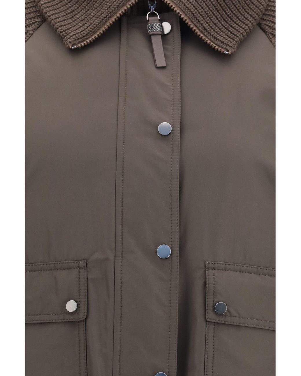 Brunello Cucinelli Brown Down Jacket With Wool Sleeves