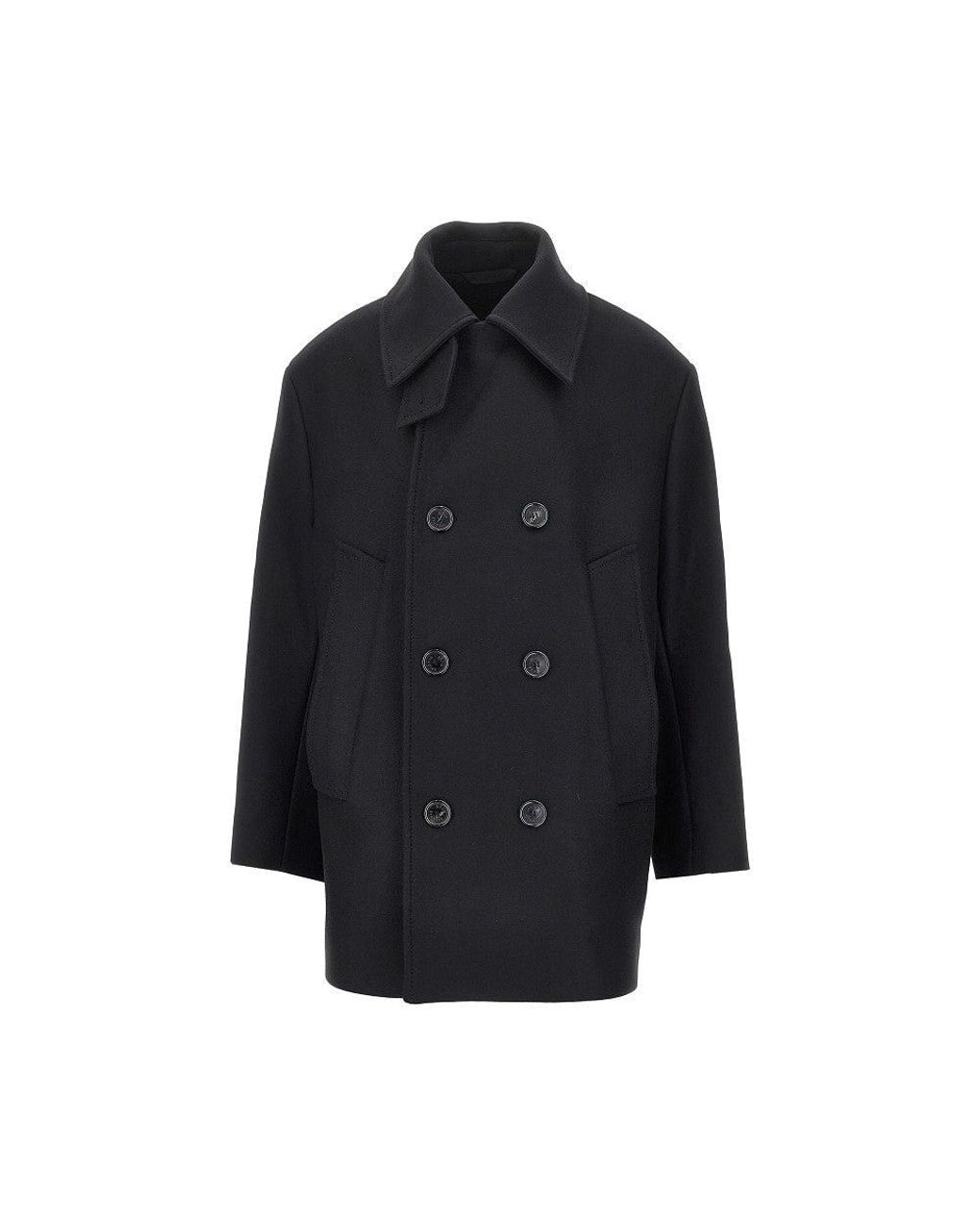 Acne Black Wool-Blend Double-Breasted Peacoat for men