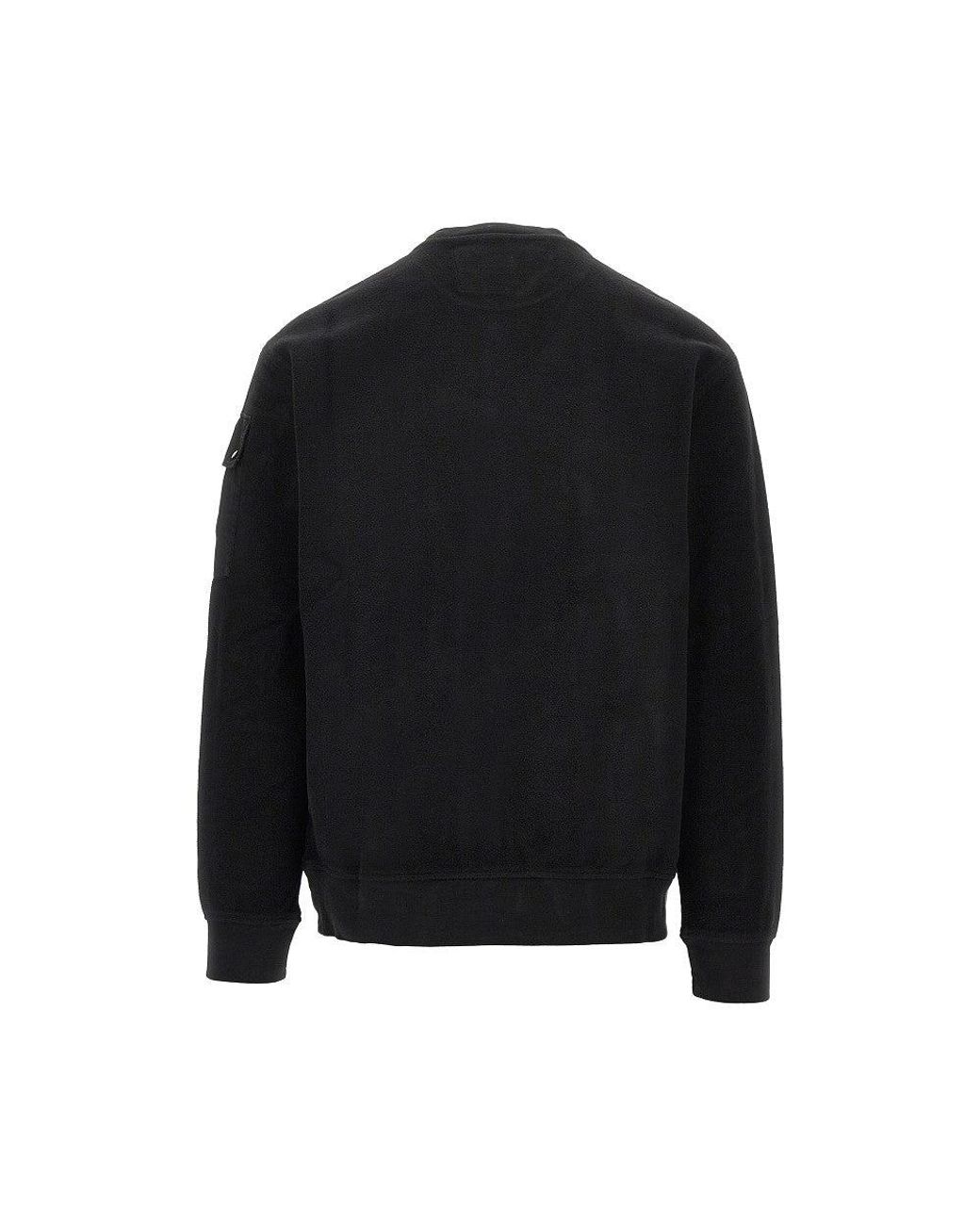 C P Company Black Crewneck Cotton Sweatshirt With Nfc Lens for men